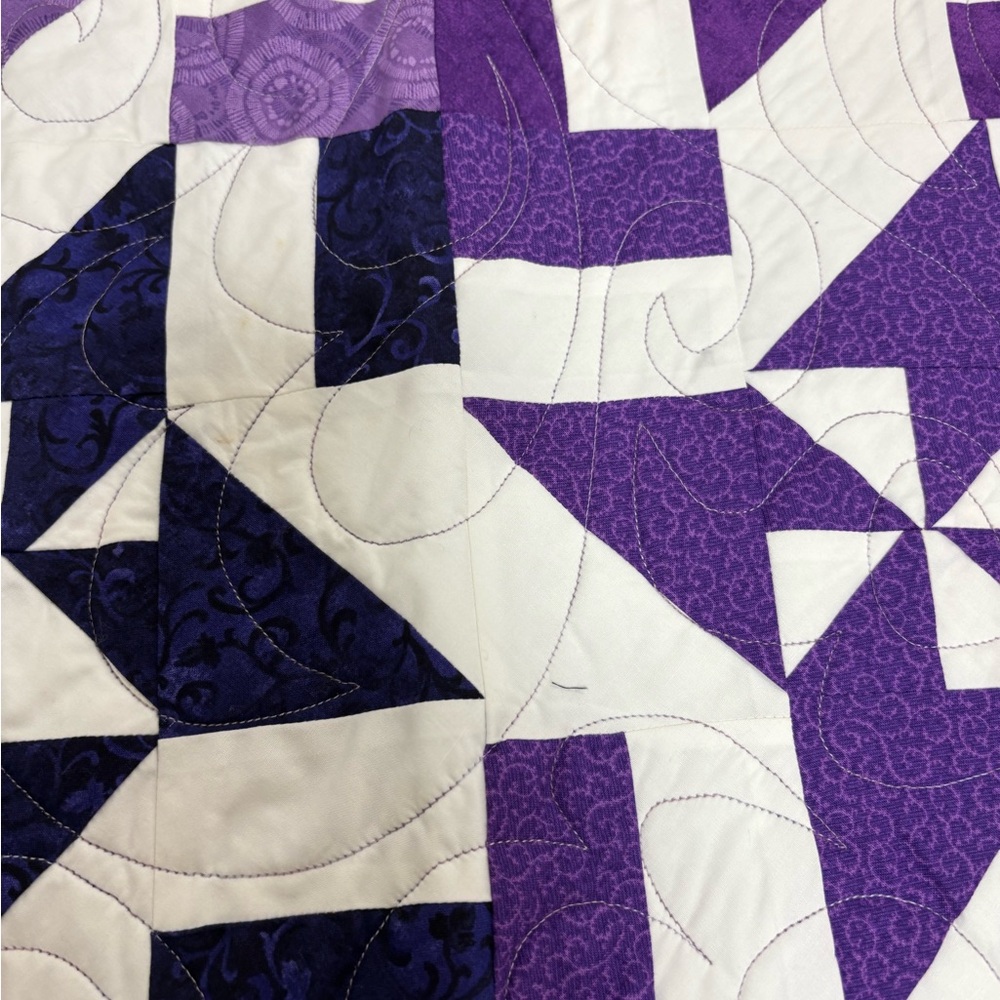 Handmade Purple & White Geometric Quilt 66”X 77” - Picture 8 of 9